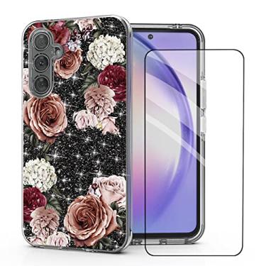 Imagem de Capa para Samsung A54 5G, capa de telefone Samsung A54 5G, DDTZKC protetor de vidro temperado padrão de brilho de camada dupla brilhante transparente à prova de choque para Samsung Galaxy A54 5g (rosa