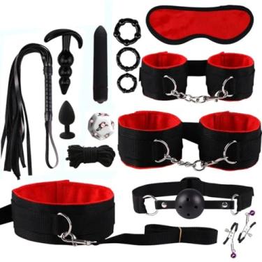 Imagem de Kit 15 Peças Casais Sexuais, Acessórios Eróticos, Brinquedos Sensuais Adultos, Algemas para Sessão, Plug Anal, Jogo Sexual (Vermelho)