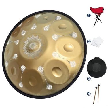Imagem de GLADFRESIT Tambor Handpan 10 notas, 56 cm, em ré menor, vem com um suporte de panela, mochila de mão, duas marretas e um pano de limpeza.
