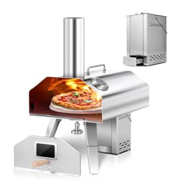 Imagem de Q-Stoves Forno de pizza de madeira de 30,5 cm, forno de pizza 2 em 1 ao ar livre com pedra de pizza giratória manual, portátil, topo removível como tocha para aquecedor ou fogão