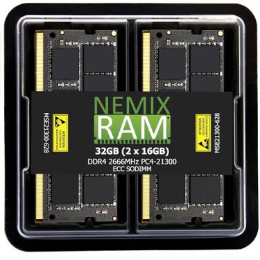 Imagem de KIT de memória SODIMM NEMIX 32GB DE RAM (2X16GB) DDR4 2666MHZ PC4-21300 2Rx8 1.2V CL19 260 PINOS ECC Unbuffered compatível com Synology CL19-2666-D4ECSO