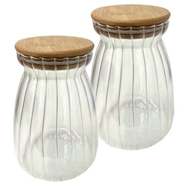 Imagem de Kit 4 Pote Hermético 1Litro Com Tampa Bambu Recipiente Vidro