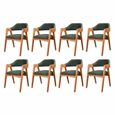 Imagem de Kit 8 Cadeiras de Madeira Maciça, Estofada e Braço com Corda Náutica Bélgica Living Outdoor Espresso Imbuia/Verde