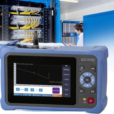 Imagem de Testador de cabo de fibra óptica, Mini Otdr 1310/1550nm 26/24db, refletômetro de fibra óptica, OTDR multifuncional 11 em 1, bateria de 4000mAh, tela sensível ao toque de 4,3 polegadas, distâ