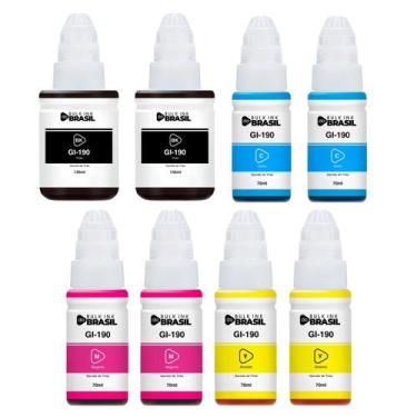Imagem de combo 08 tintas GI-190 2 Ciano, 2 Magenta, 2 Preto, 2 Amarelo compatív