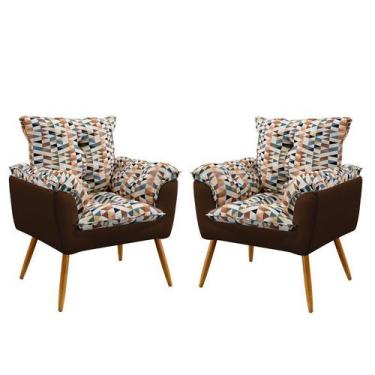 Imagem de Kit 2 Poltronas Decorativas Opala Sued Estampado Laranja com Marrom Ar