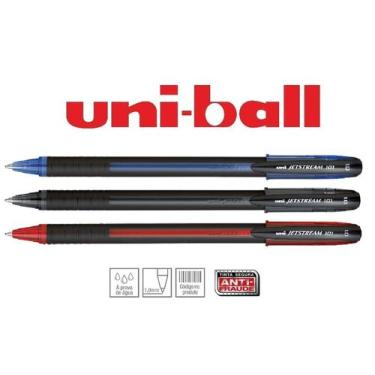 Imagem de Caneta Uniball Jetstream 1.0mm Sx-101 AZ PT VM Kit C/3 Unid.