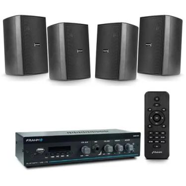 Imagem de Kit Som Ambiente Frahm Recepções Lojas 4 Caixas PS200 Amplificador Sli