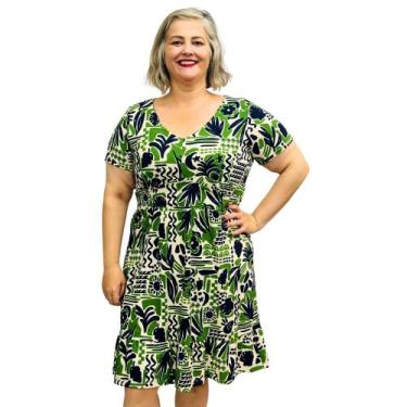 Imagem de Vestido Feminino Plus Size Midi Gola V Manga Curta Estampado - Coalizã