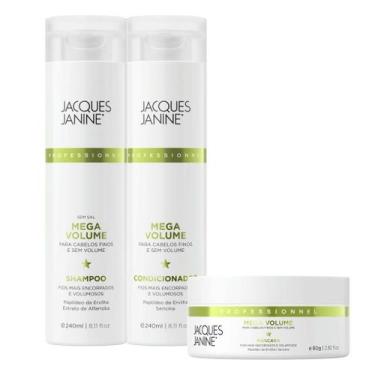 Imagem de Kit Jacques Janine Mega Volume Shampoo Sem Sal Condicionador Leave-In 