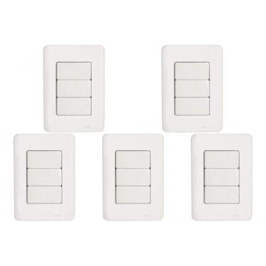 Imagem de Kit C/5 - Conjunto Perlex Aros 4X2 Branco Com Placa(3Simp...