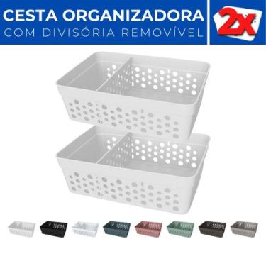 Imagem de Kit 2 Cesto Organizador Rattan c/ Divisória Removível 17x11 - Usual Ut