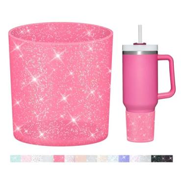 Imagem de WUQID Bota de silicone superior com glitter compatível com Stanley Quencher H2.0 1,134 g 850.5 g 590.0 g e IceFlow Flip 850.5 g 567.0 g, copo antiderrapante capa de manga inferior