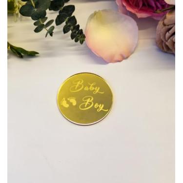 Imagem de Set of 12 Oh Boy Gold Mirrored Cake Topper,Oh Boy Cupcake Charms for It'a A Boy Baby Boy Baby Shower Cake Party Decoration Supplies (Gold)