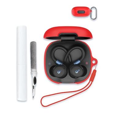 Imagem de Capa para fones de ouvido Soundcore da Anker Sport X20, capa protetora de silicone macio portátil resistente a arranhões com kit de limpeza, mosquetão e cordão, vermelha