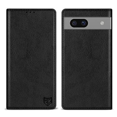 Imagem de ZZXX Capa carteira para Google Pixel 7A com [bloqueio RFID] com suporte para cartão de couro magnético forte dobrável capa protetora para celular para Google Pixel 7A (preta - 15,5 cm)