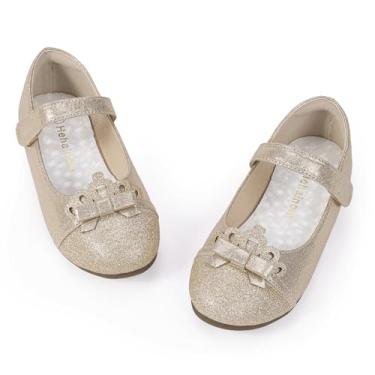 Imagem de Hehainom Sapatos sociais para meninas, Mary Jane, sapatilhas, florista, escola, festa, casamento, princesa, Dourado, 22