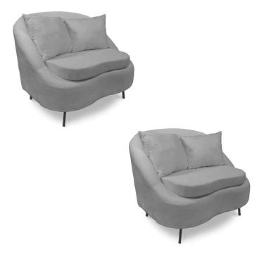 Imagem de Poltrona Decorativa Orgânica Pé Ferro Pto Kit 2 Zaya Bouclê C05 - D`rossi Cor Grafite