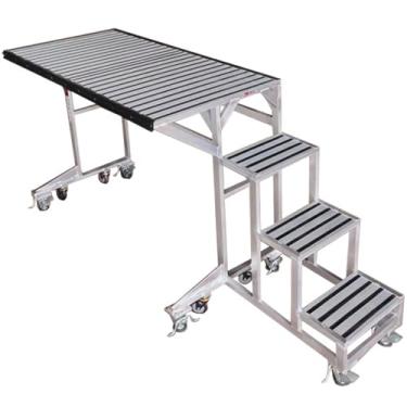Imagem de 星姿 Escada de plataforma móvel industrial, rolamento de carga de 200 kg, escada de escalada grande de superfície plana de 190 x 90 cm, mesa de exibição com escadas, 134 cm de altura, com elevador e