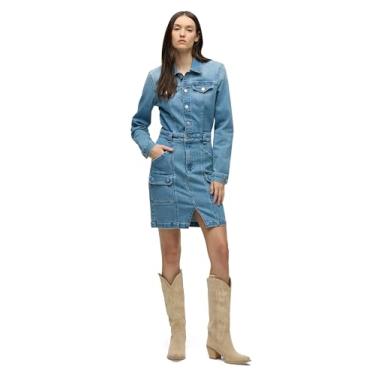 Imagem de HUDSON Vestido feminino cargo de manga comprida jeans reconstruído, Milho, PP