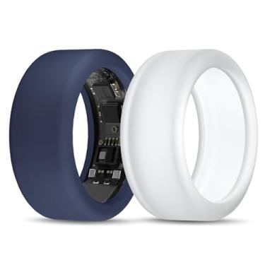 Imagem de Compatível com UltraHuman Ring AIR Cover - Protetor de anel de silicone elástico para malhar (M, transparente + azul noturno)