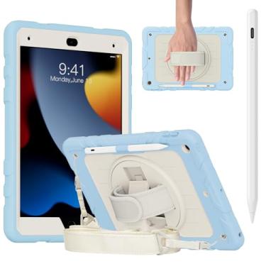 Imagem de Capa para iPad 9ª/8ª/7ª geração de 10,2 polegadas, capa para iPad de 10,2 polegadas com alça de mão/ombro, suporte de lápis, inclui caneta Stylus para iPad (Apple iPad Pencil de carregamento rápido)