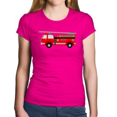 Imagem de Baby Look Algodão Caminhão de Bombeiro - Foca na Moda, Rosa, M