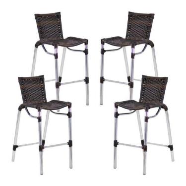 Imagem de 4 Banquetas Em Alumínio Fortaleza Alta Com Encosto para Cozinha Edícul