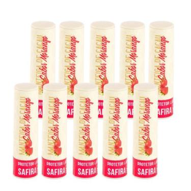 Imagem de Kit 10 Protetores Labiais Manteiga De Cacau Morango Safira - SAFIRA CO