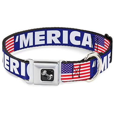 Imagem de Buckle-Down Coleira para cachorro fivela de cinto de segurança Merica Bandeira dos EUA azul branco vermelho, multicolorido, 2,54 cm de largura - serve para pescoço de 28 a 43 cm - Médio (DC-W30027-M)