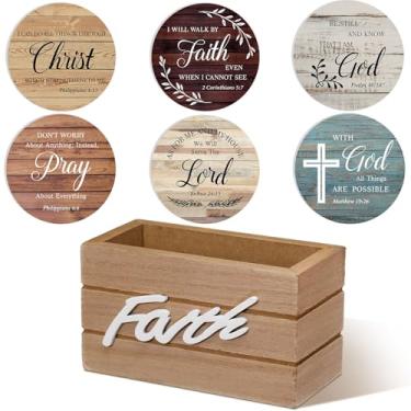 Imagem de Hushee Conjunto de 6 porta-copos para bebidas com versículos da Bíblia, presente de inauguração de casa para decoração cristã em casa, porta-copos religiosos com suporte para proteção de mesa de