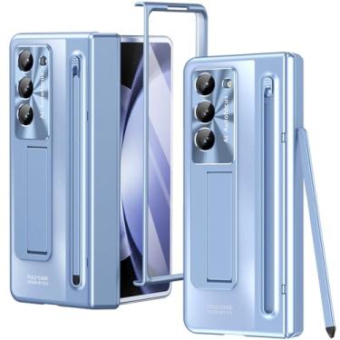 Imagem de YQODSZ Capa para Samsung Galaxy Z Fold 6 com suporte para caneta S e caneta azul, capa protetora de dobradiça Fold6 com suporte, protetor de tela embutido, capa protetora para câmera Z Fold 6 azul