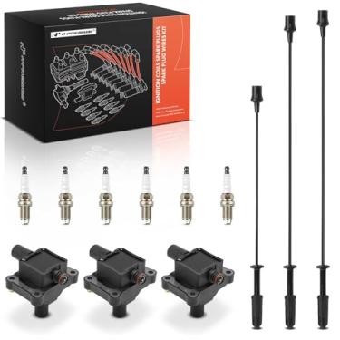 Imagem de A-Premium 3 bobinas de ignição com 3 fios de vela de ignição e 6 velas de ignição de irídio compatíveis com Mercedes-Benz C280 1994-1996, C36 AMG 1995-1996, E320 1994-1995, S320/SL320 1994-1996,