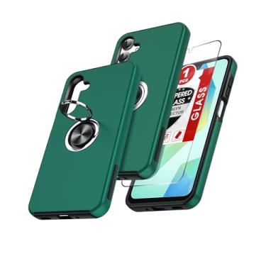 Imagem de LeYi Capa para Samsung Galaxy A16-5G com protetor de tela de vidro, capa protetora resistente à prova de choque slim fit para celular Galaxy A16 com suporte magnético giratório de 360°, verde