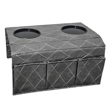 Imagem de Kit 2 Bandejas esteira protetor para braço de sofá costurada com porta copos e suporte(Cinza Grafite trançado)