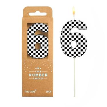 Imagem de PHD CAKE Velas de aniversário de corrida número 6 de 6 cm, velas com números temáticos de corrida legais, velas com número de bolo, celebração de festa, vela estilo