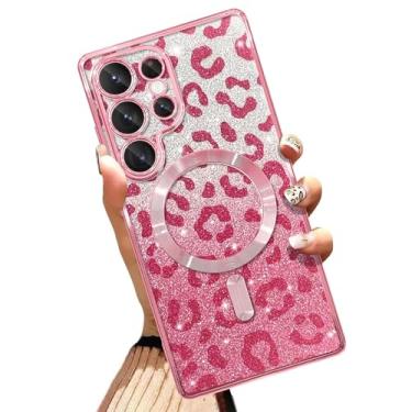 Imagem de AIGOMARA Capa de telefone feita para Samsung Galaxy S25 Ultra [compatível com carregamento sem fio] Design de estampa de leopardo TPU macio com glitter Bling Capa à prova de choque anti-arranhões para