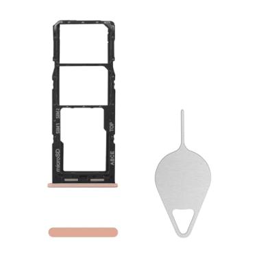 Imagem de BESJMYT Substituição da bandeja do cartão SIM para Samsung Galaxy A23 (versão SIM único) Adaptador de suporte de slot de bandeja de cartão Peach com ejetor de agulha para A23 SM-A235F