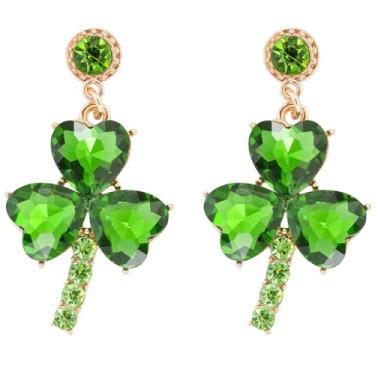 Imagem de RANLONG Brincos femininos do Dia de São Patrício, com strass, trevo de quatro folhas, trevo de trevo e pingente, presente, Zinco Zircônia cúbica, Zircônia Strass