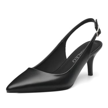 Imagem de NUMALEO Salto Slingback feminino bico fino e fechado salto gatinho sapato social confortável festa stiletto 6 cm, Poliuretano preto, 38