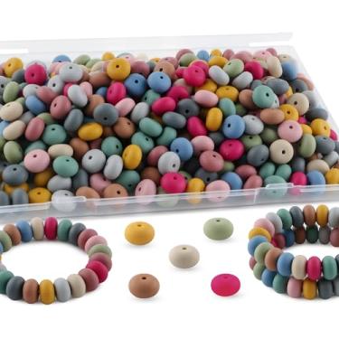 Imagem de HHCFAST 220 contas de silicone de abaco, contas de silicone de lentilha de 14 mm para fabricação de chaveiros, canetas e acessórios de artesanato DIY (multicoloridas profundas)