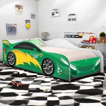 Imagem de Cama Infantil Para Menina Menino Com Proteção E Com Colchão Flash Verde