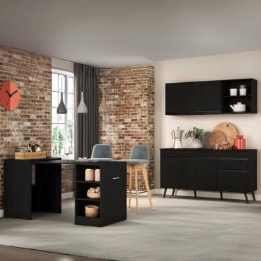 Imagem de Armário De Cozinha Aéreo Com Balcão Para Pia E Mesa Dobrável Multimóveis Mp2256 Preto