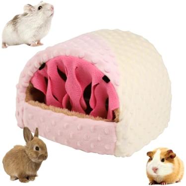 Imagem de Cabana de porquinho-da-índia de pelúcia quente, casa de rato, esconderijo, para coelho de animais pequenos, cama de hamster de chinchila lavável, acessórios aconchegantes para gaiola de ninho (rosa,