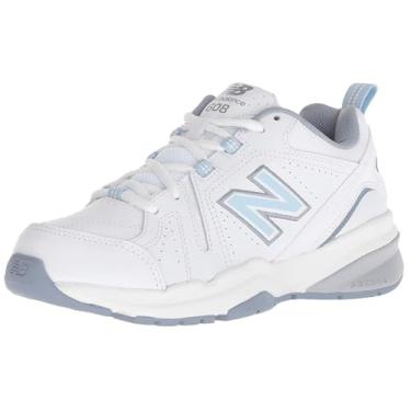 Imagem de New Balance Tênis feminino 608 V5 Cross Trainer, Branco/Azul claro, 5 Wide