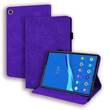 Imagem de Capa fólio para Lenovo Tab M10 Plus 26.2 cm (2020), capa traseira macia de couro em relevo mandala, fina, leve, elástica, capa protetora de corpo inteiro com compartimentos para cartões e porta-caneta