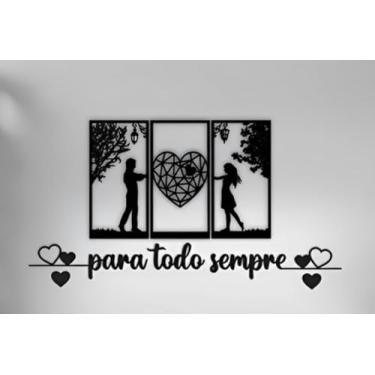 Imagem de Kit 3 Quadros Decorativo Casal Cabeceira + Frase Para Todo Sempre MDF Fita Dupla Face Gratis