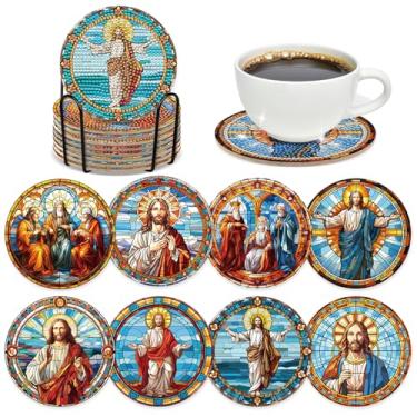 Imagem de INCOK Porta-copos Jesus Diamond Art - 8 peças DIY Cristão Colorido Vidro Diamante Pintura Copos Kits para Bebidas Café Religiões Arte Artesanato Decoração de Mesa Aniversário Presente Inspirador para
