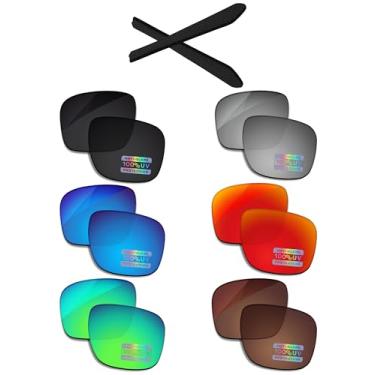 Imagem de Bowyer 6 pares de lentes de reposição polarizadas e meias auriculares para óculos de sol Oakley Jupiter Squared OO9135 - preto + espelho de titânio + espelho azul surf + espelho vermelho fogo +