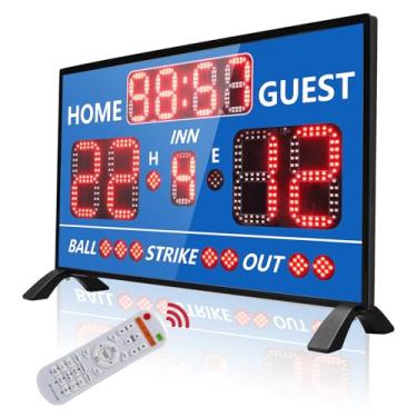 Imagem de YZ Placar de beisebol digital com cronômetro, placar de softbol eletrônico externo LED, placar digital com controle remoto, placar de beisebol portátil, marcador de pontuação com